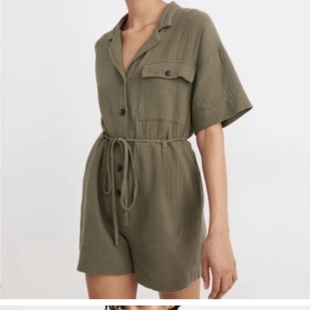 Madewell Olive Green Short-Sleeve Utility Romper